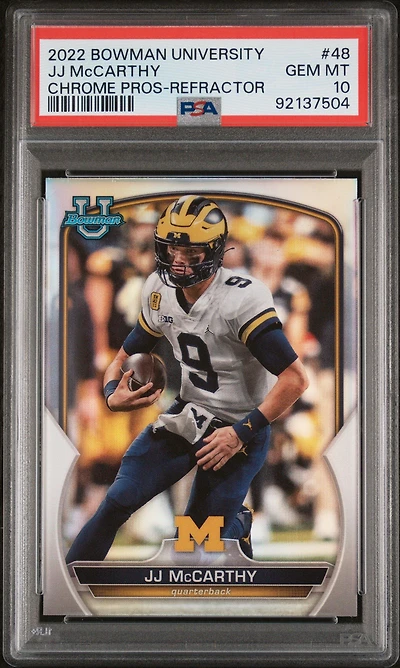 2022 Bowman University Chrome Prospects 48 Jj Mccarthy Refractor PSA 10