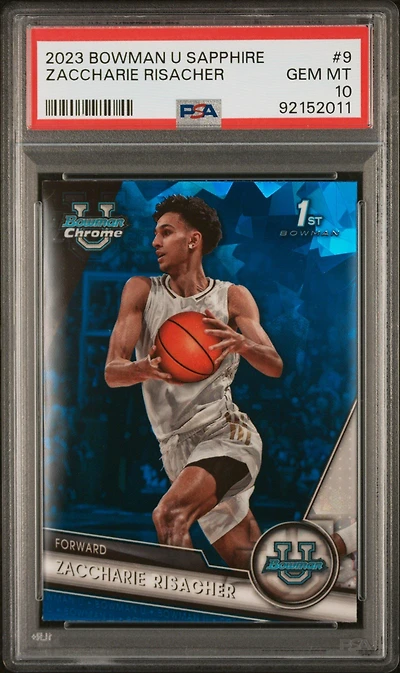 2023 Bowman University Chrome Sapphire 9 Zaccharie Risacher PSA 10