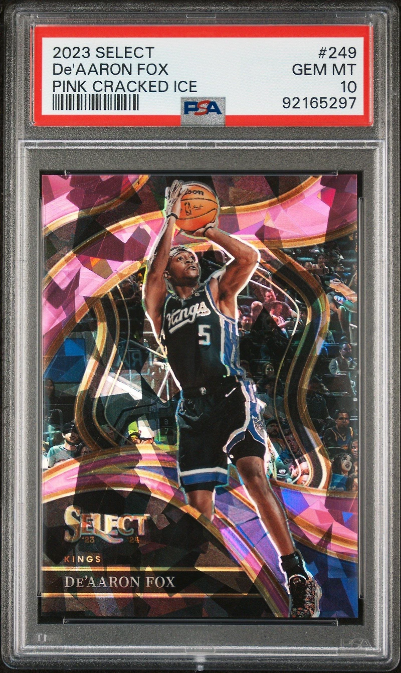 2023 Panini Select 249 De'aaron Fox Pink Cracked Ice PSA 10