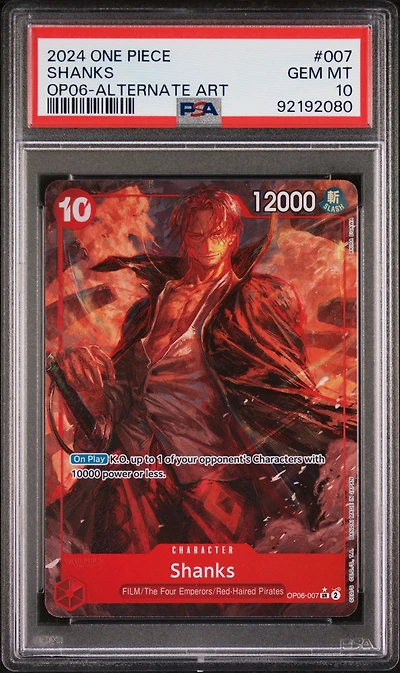 2024 One Piece Op06-wings Of The Captain 007 Shanks Alternate Art PSA 10