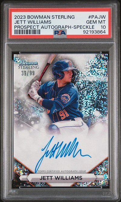 2023 Bowman Sterling Prospect Autographs Pajw Jett Williams Speckle PSA 10