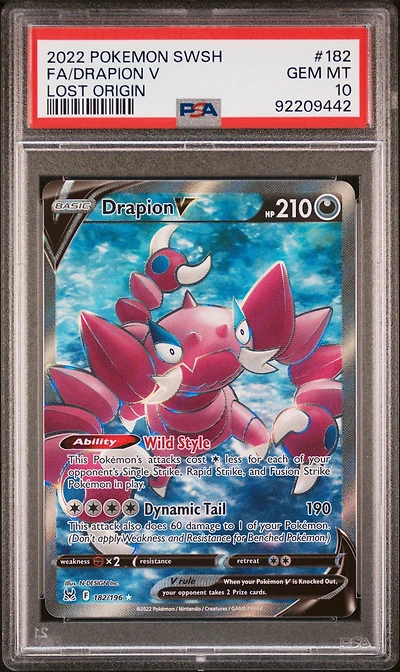 2022 Pokemon Sword & Shield Lost Origin 182 Full Art/drapion V PSA 10