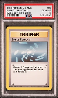 1999 Pokemon Game 92 Energy Removal Base Set 1999-2000 PSA 10