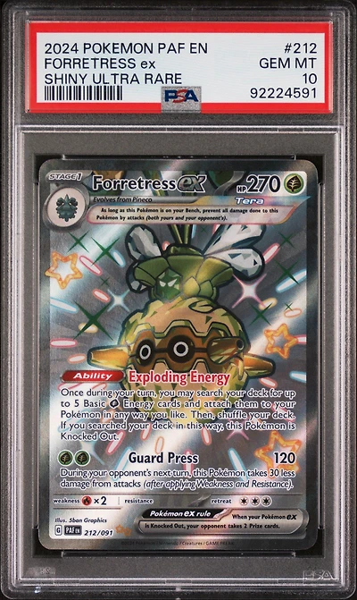 2024 Pokemon Paf En-paldean Fates 212 Forretress Ex Shiny Ultra Rare PSA 10