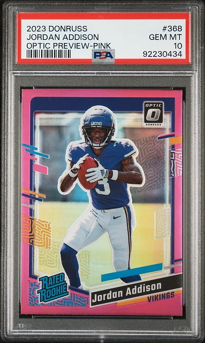 2023 Panini Donruss 368 Jordan Addison Optic Preview-pink PSA 10