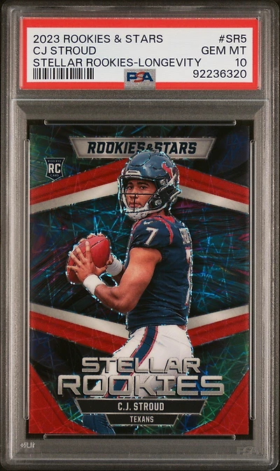 2023 Panini Rookies & Stars Stellar Rookies Sr5 Cj Stroud Longevity PSA 10
