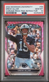 2022 Bowman University Chrome Prospects 59 Drew Allar Pink Refractor PSA 10