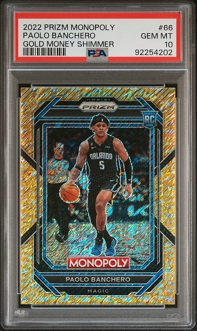 2022 Panini Prizm Monopoly 66 Paolo Banchero Gold Money Shimmer PSA 10