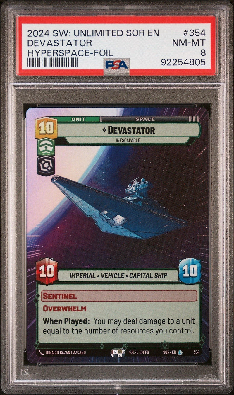 2024 Star Wars: Unlimited Spark Of Rebellion 354 Devastator, Inescapable Hyperspace-foil PSA 8