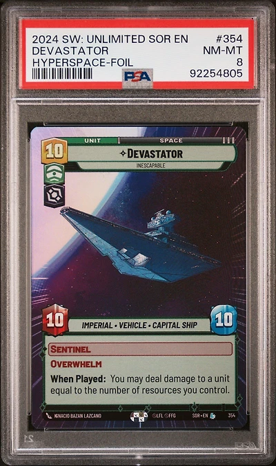 2024 Star Wars: Unlimited Spark Of Rebellion 354 Devastator, Inescapable Hyperspace-foil PSA 8
