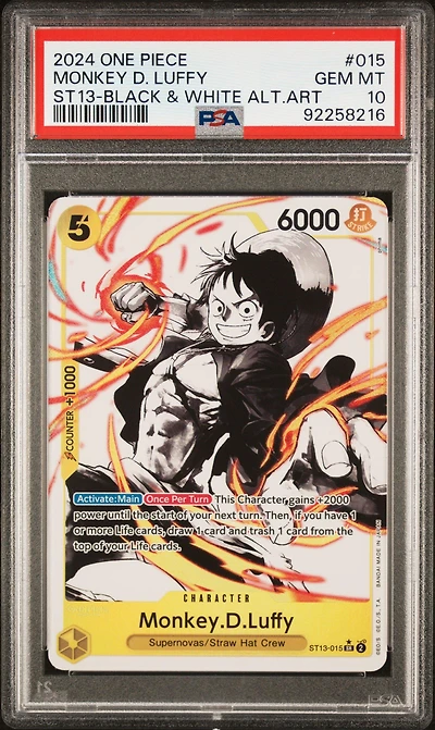 2024 One Piece Ultra Deck-the Three Brothers Monkey D. Luffy Black & White Alternate Art PSA 10