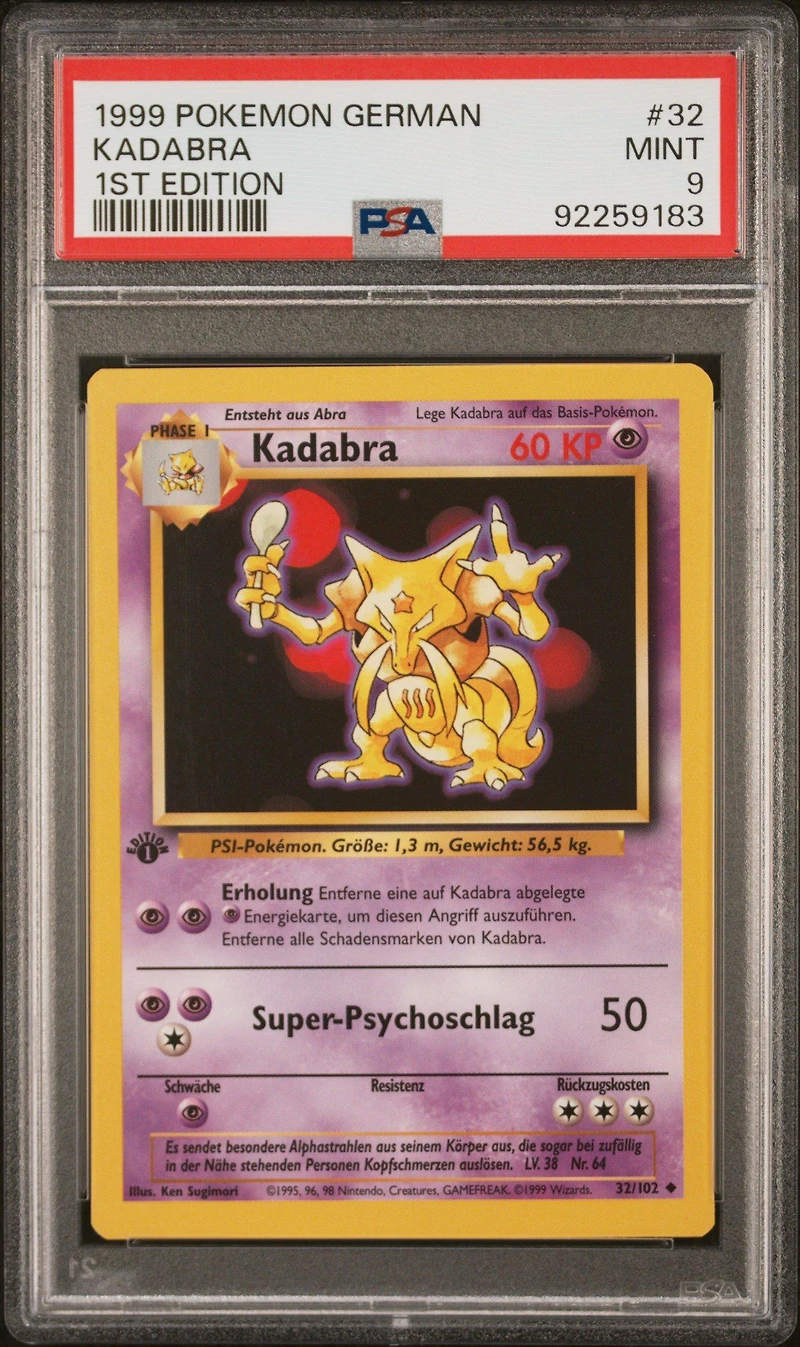 1999 Pokemon German 32 Kadabra 1st Edition PSA 9