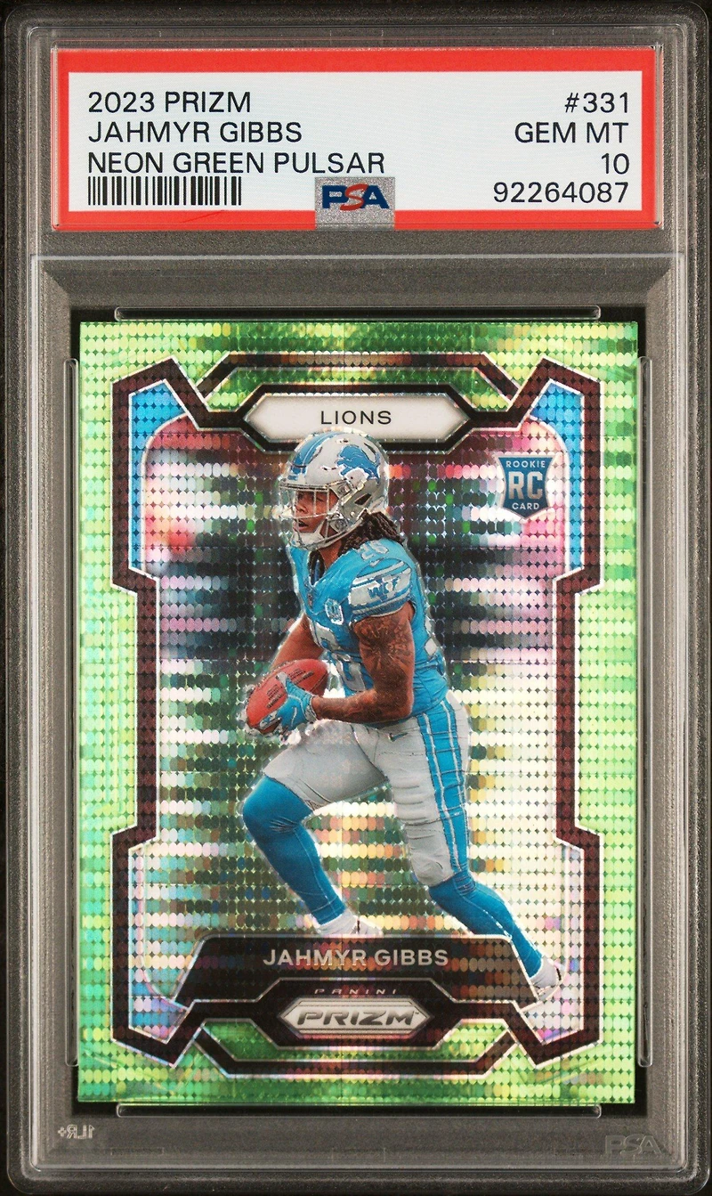 2023 Panini Prizm 331 Jahmyr Gibbs Neon Green Pulsar PSA 10