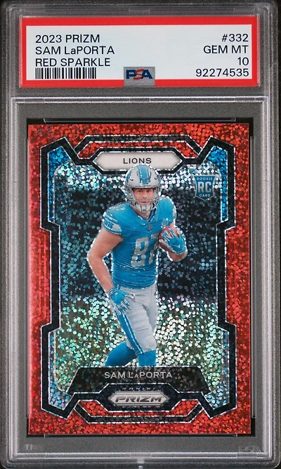 2023 Panini Prizm 332 Sam Laporta Red Sparkle PSA 10