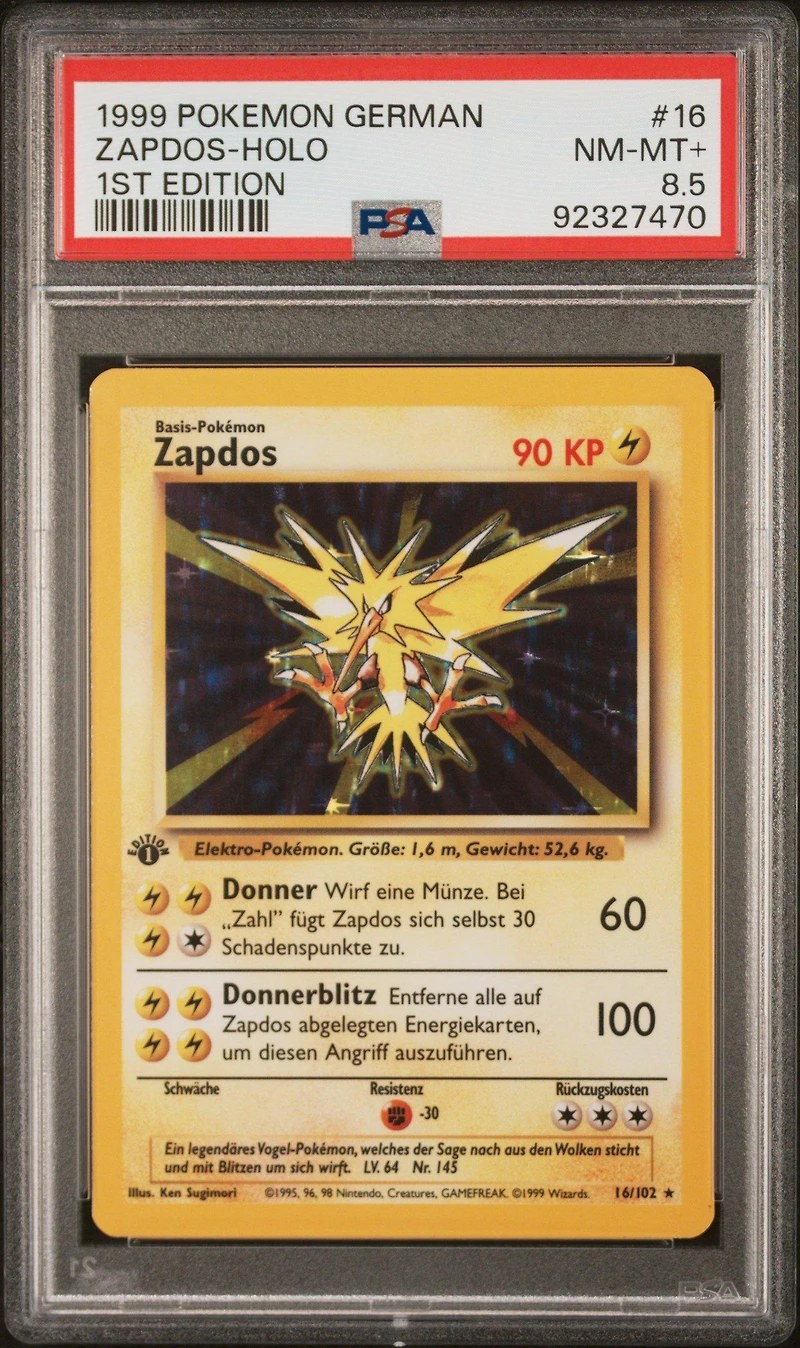 1999 Pokemon German 16 Zapdos-holo 1st Edition PSA NM-MT+ 8.5