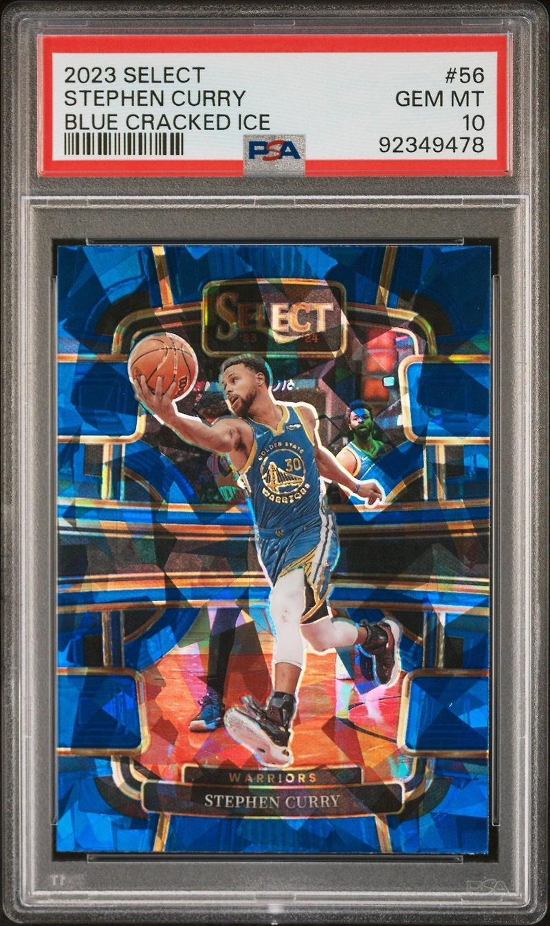 2023 Panini Select 56 Stephen Curry Blue Cracked Ice PSA 10