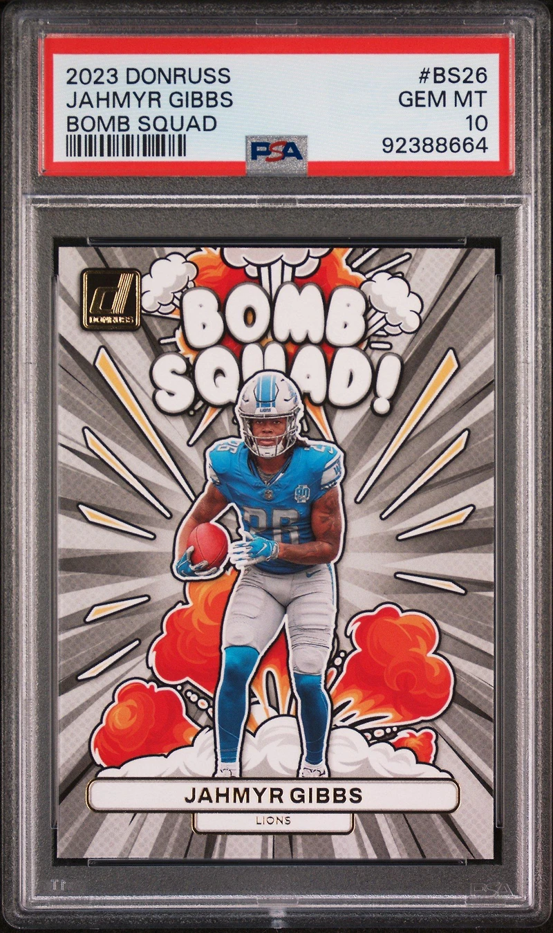 2023 Panini Donruss Bomb Squad Bs26 Jahmyr Gibbs PSA 10