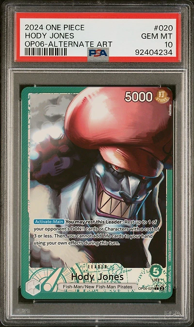 2024 One Piece Op06-wings Of The Captain 020 Hody Jones Alternate Art PSA 10