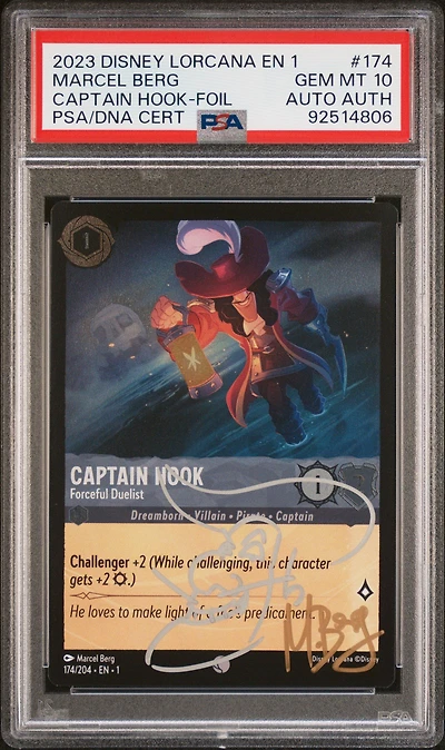 2023 Disney Lorcana En 1-the First Chapter 174 Captain Hook - Forceful Duelist Foil PSA 10