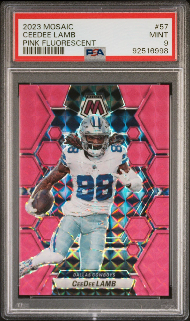 2023 Panini Mosaic 57 Ceedee Lamb Pink Fluorescent PSA 9