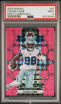 2023 Panini Mosaic 57 Ceedee Lamb Pink Fluorescent PSA 9
