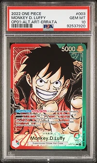 2022 One Piece Op01-romance Dawn 003 Monkey D. Luffy Alternate Art-errata PSA 10