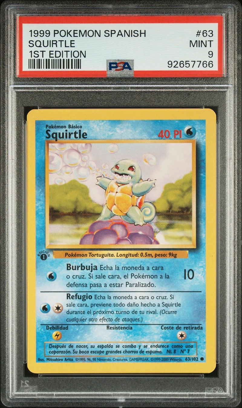 1999 Pokemon Spanish 63 Squirtle 1st Edition PSA 9