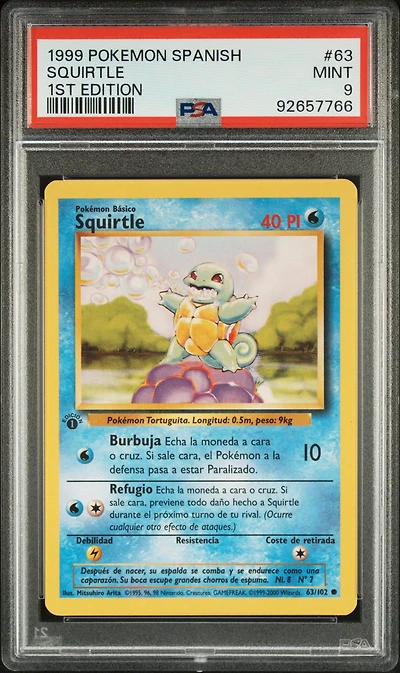 1999 Pokemon Spanish 63 Squirtle 1st Edition PSA 9