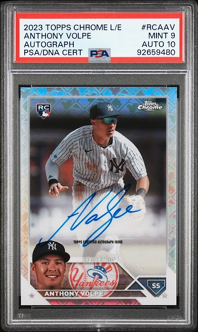 2023 Topps Chrome Logofractor Edition Refractor Chrome Autograph Rcaav Anthony Volpe PSA 9