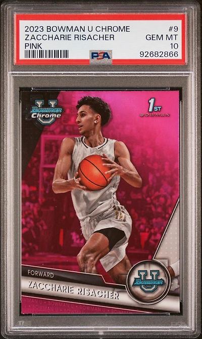 2023 Bowman University Chrome 9 Zaccharie Risacher Pink Refractor PSA 10