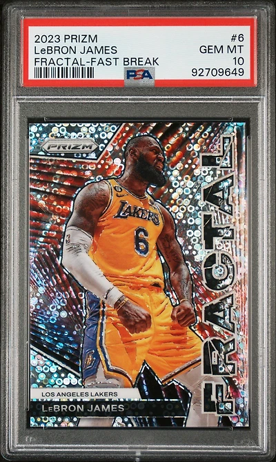2023 Panini Prizm Fractal 6 Lebron James Fast Break PSA 10