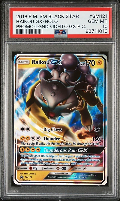 2018 Pokemon Sm Black Star Promo Sm121 Raikou Gx-holo Legends Of Johto Gx Premium Collection PSA 10