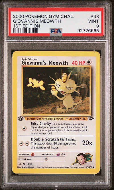 2000 Pokemon Gym Challenge 43 Giovanni's Meowth PSA 9