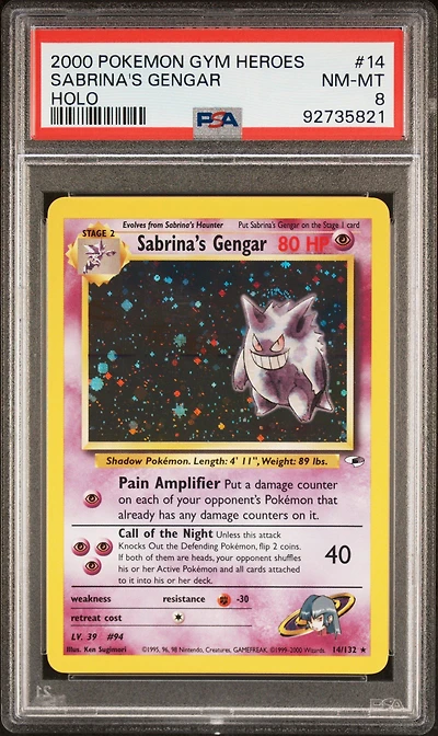2000 Pokemon Gym Heroes 14 Sabrina's Gengar PSA 8