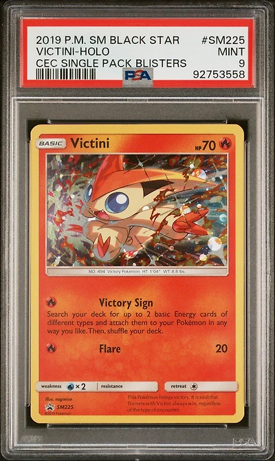 2019 Pokemon Sm Black Star Promo Sm225 Victini-holo Cosmic Eclipse Single Pack Blisters PSA 9