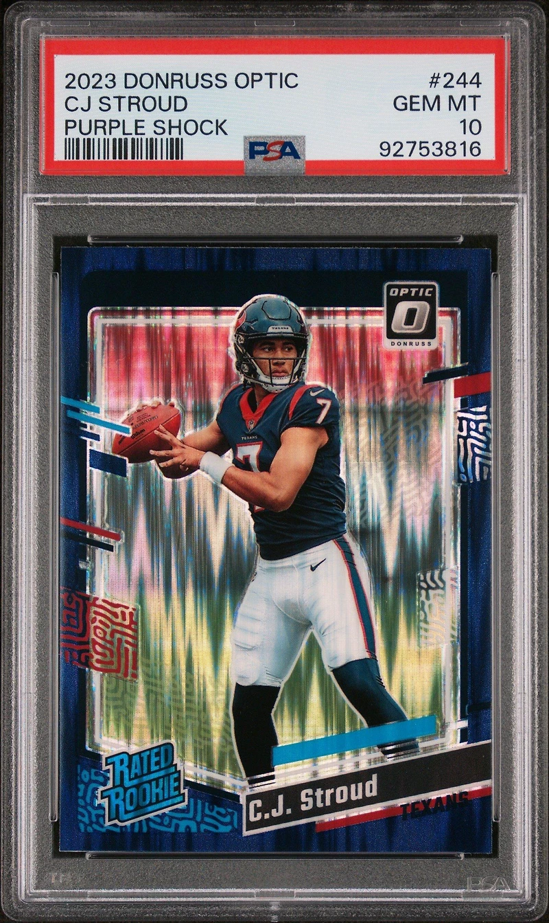 2023 Panini Donruss Optic 244 Cj Stroud Purple Shock PSA
