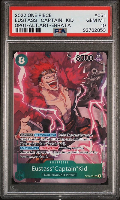 2022 One Piece Op01-romance Dawn 051 Eustass "captain" Kid Alternate Art-errata PSA 10