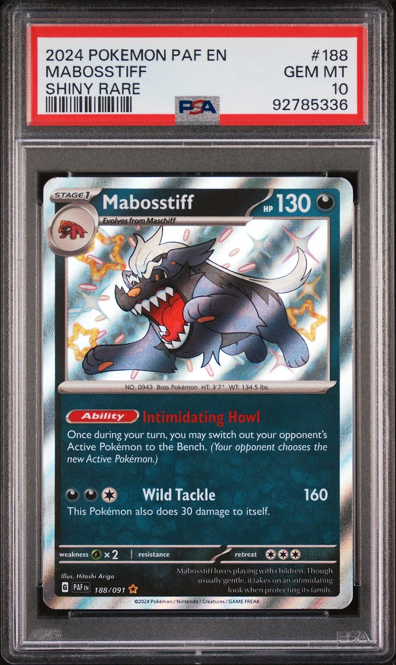 2024 Pokemon Paf En-paldean Fates 188 Mabosstiff Shiny Rare PSA 10