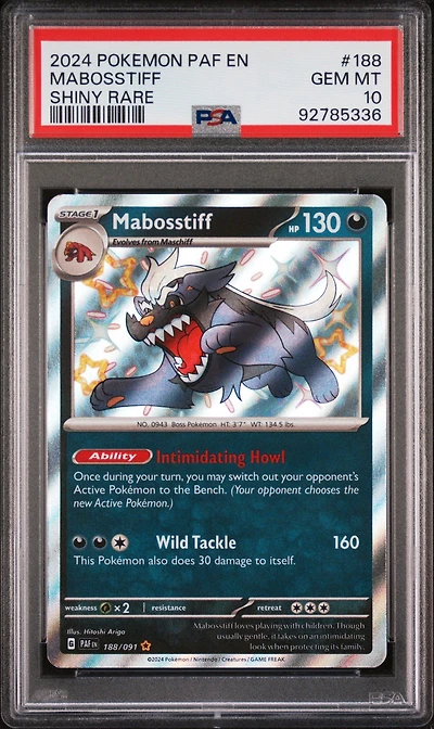 2024 Pokemon Paf En-paldean Fates 188 Mabosstiff Shiny Rare PSA 10