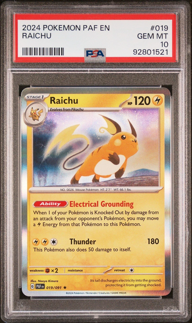 2024 Pokemon Paf En-paldean Fates 019 Raichu PSA 10