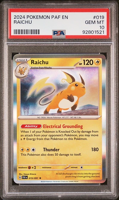 2024 Pokemon Paf En-paldean Fates 019 Raichu PSA 10