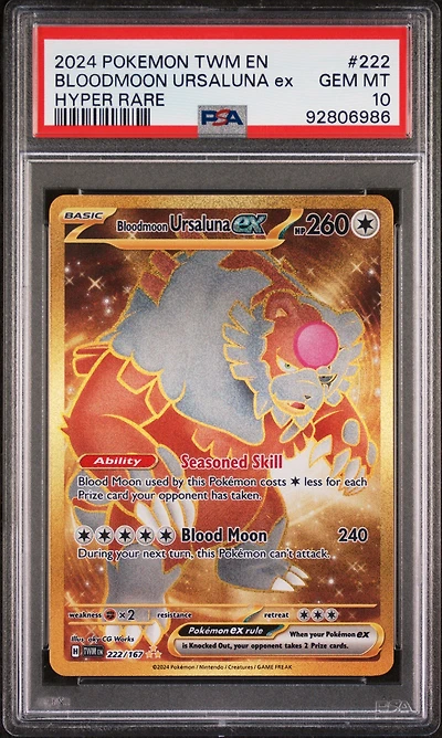 2024 Pokemon Twm En-twilight Masquerade 222 Bloodmoon Ursaluna Ex Hyper Rare PSA