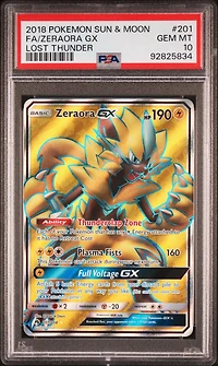 2018 Pokemon Sun & Moon Lost Thunder 201 Full Art/zeraora Gx PSA 10
