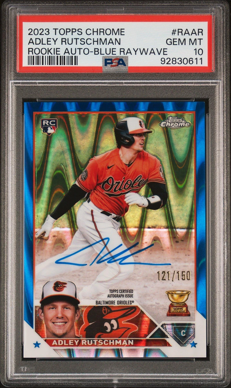 2023 Topps Chrome Rookie Autograph Raar Adley Rutschman Blue Raywave Refractor PSA 10