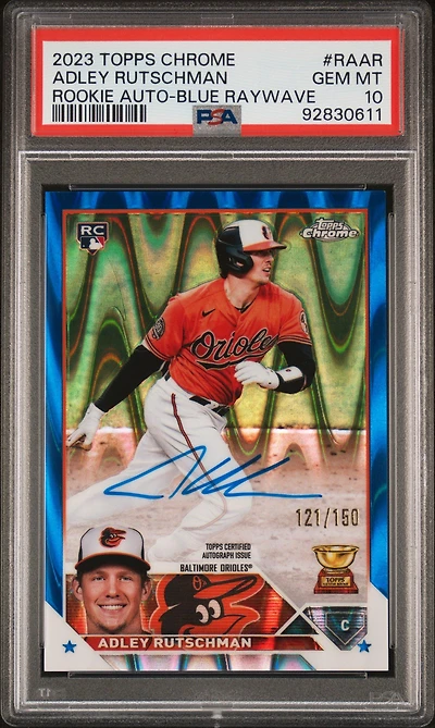 2023 Topps Chrome Rookie Autograph Raar Adley Rutschman Blue Raywave Refractor PSA 10