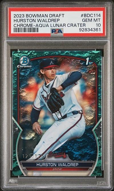 2023 Bowman Draft Bdc114 Hurston Waldrep Chrome-aqua Lunar Crater Refractor PSA 10