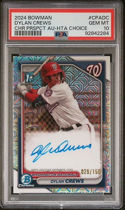 2024 Bowman Chrome Prospect Autographs Cpadc Dylan Crews Hta Choice Refractor PSA 10