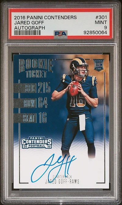 2016 Panini Contenders 301 Jared Goff Autograph PSA 9