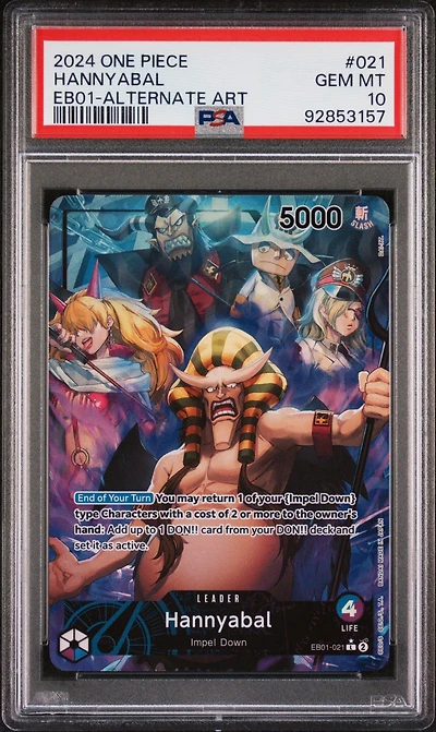 2024 One Piece Eb01-extra Booster -memorial Collection- 021 Hannyabal Alternate Art PSA 10
