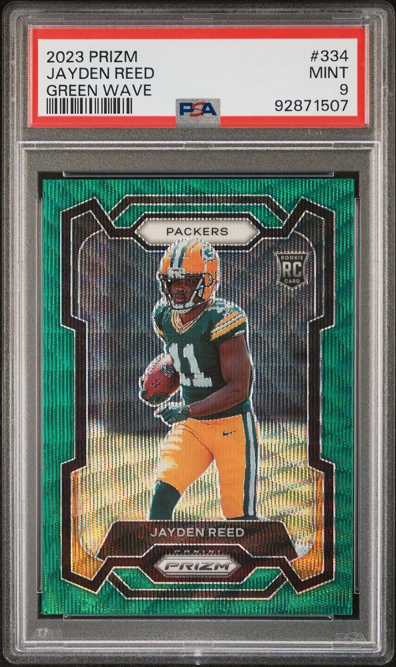 2023 Panini Prizm 334 Jayden Reed Green Wave PSA